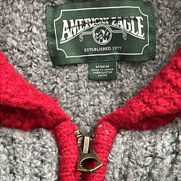 American Eagle Y2K Vintage Varsity full zip cardigan Sweater, grey and red,sz M - Picture 5 of 10